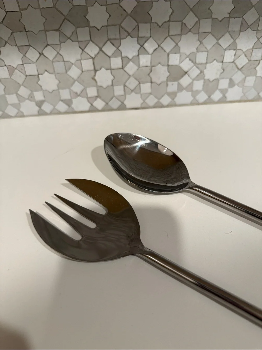 Pottery BarnMother of Pearl Handle Salad Serving Set - Stainless Steel
